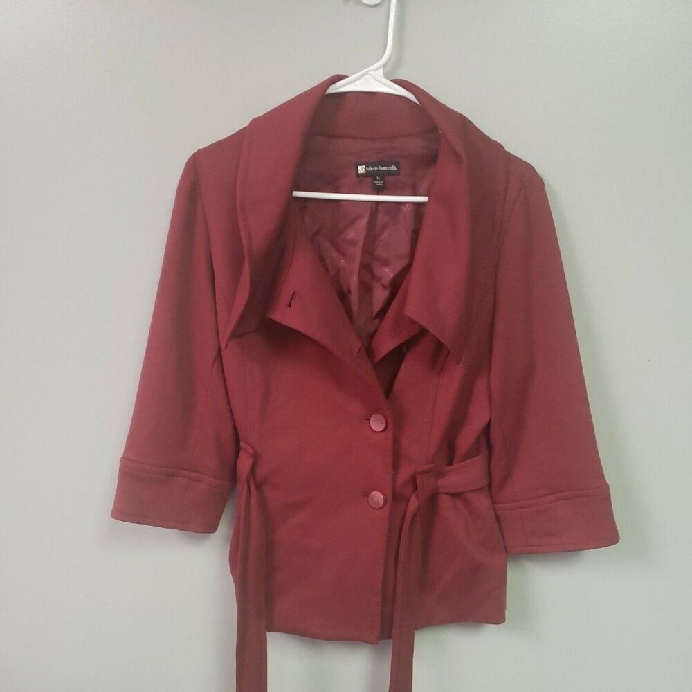 Valerie Bertinelli Blazer Size M Red 3/4 Sleeve Tie Belt Fall Jacket Coat